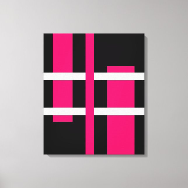 Abstrakte moderne Kunst Lines Pink White Black Leinwanddruck (Vorderseite)