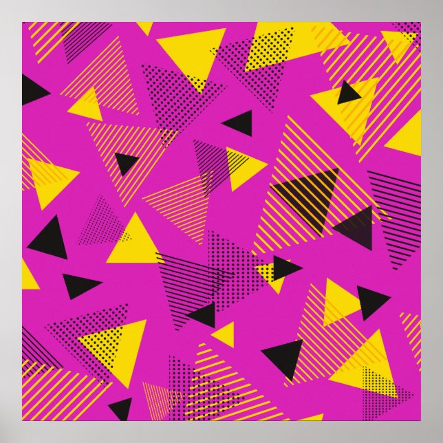 Abstrakte moderne Kunstdreiecke Lila Gelb Schwarz Poster (Vorne)