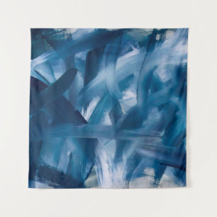 Abstrakte moderne Malerei Landschaft. Blaue Nacht Wandteppich