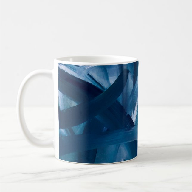Abstrakte moderne Malerlandschaft. Blue-Nacht-Kuns Kaffeetasse (Links)
