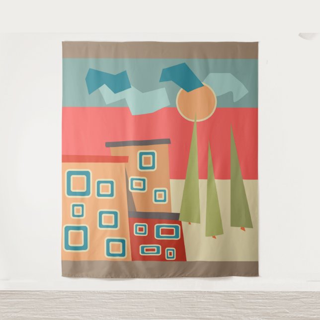 Abstrakte moderne minimalistische Kunstlandschaft Wandteppich (Vorderseite)