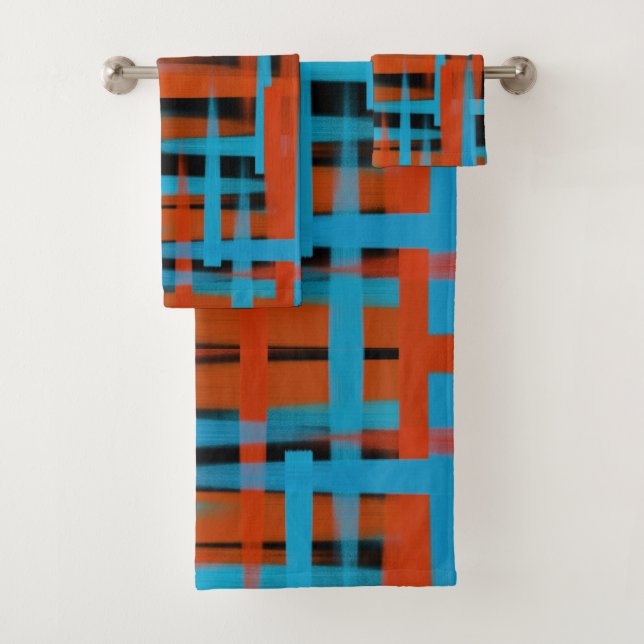 Abstrakte, moderne, orange blaue Pinselstriche Badhandtuch Set (Insitu)