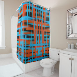 Abstrakte, moderne, orange blaue Pinselstriche Duschvorhang