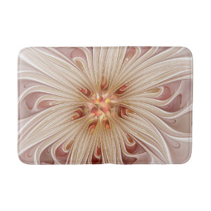 Abstrakte moderne Pfirsich-Pastell-Blumen-Fraktal- Badematte