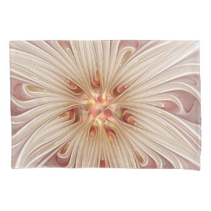 Abstrakte moderne Pfirsich-Pastell-Blumen-Fraktal- Kissenbezug