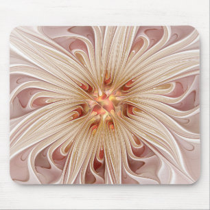 Abstrakte moderne Pfirsich-Pastell-Blumen-Fraktal- Mousepad