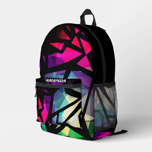 Abstrakte moderne polygonale Graffiti geometrisch Bedruckter Rucksack (Rückseitige Ecke Rechts)