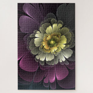 Abstrakte moderne Purpur-Khaki-Grau-Fraktal-Blume