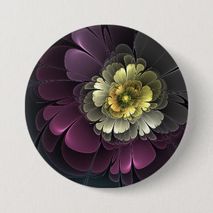 Abstrakte moderne Purpur-Khaki-Grau-Fraktal-Blume Button