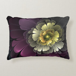 Abstrakte moderne Purpur Khaki-Grau-Fraktal-Blume Dekokissen