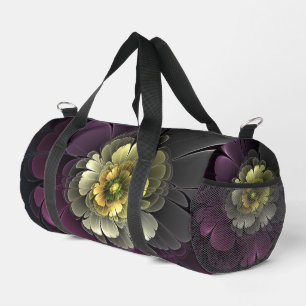 Abstrakte moderne Purpur-Khaki-Grau-Fraktal-Blume Duffle Bag