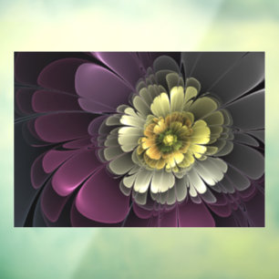 Abstrakte moderne Purpur-Khaki-Grau-Fraktal-Blume Fensteraufkleber