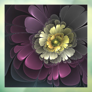 Abstrakte moderne Purpur-Khaki-Grau-Fraktal-Blume Fensteraufkleber
