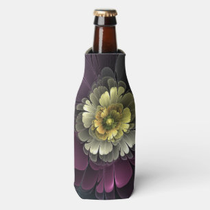 Abstrakte moderne Purpur-Khaki-Grau-Fraktal-Blume Flaschenkühler