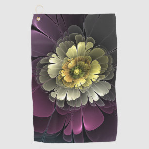 Abstrakte moderne Purpur-Khaki-Grau-Fraktal-Blume Golfhandtuch