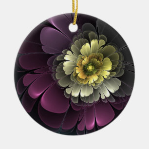 Abstrakte moderne Purpur Khaki Grau Fraktal-Blume Keramik Ornament