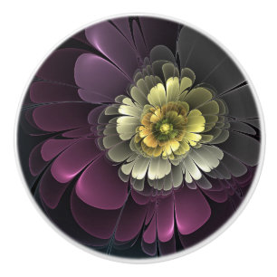 Abstrakte moderne Purpur-Khaki-Grau-Fraktal-Blume Keramikknauf