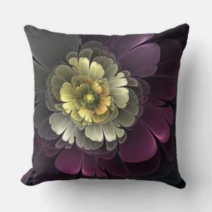 Abstrakte moderne Purpur-Khaki-Grau-Fraktal-Blume Kissen