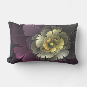 Abstrakte moderne Purpur-Khaki-Grau-Fraktal-Blume Kissen Für Draußen