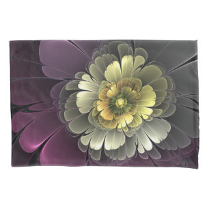Abstrakte moderne Purpur Khaki Grau Fraktal-Blume Kissenbezug