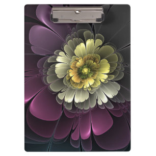Abstrakte moderne Purpur-Khaki-Grau-Fraktal-Blume Klemmbrett