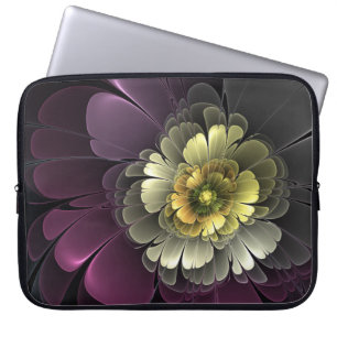 Abstrakte moderne Purpur-Khaki-Grau-Fraktal-Blume Laptopschutzhülle