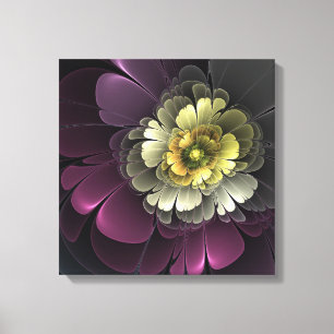 Abstrakte moderne Purpur Khaki-Grau-Fraktal-Blume Leinwanddruck