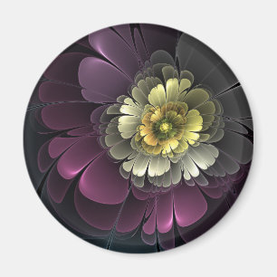 Abstrakte moderne Purpur-Khaki-Grau-Fraktal-Blume Magnet