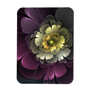 Abstrakte moderne Purpur-Khaki-Grau-Fraktal-Blume Magnet