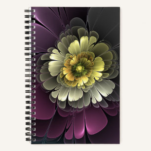 Abstrakte moderne Purpur-Khaki-Grau-Fraktal-Blume Notizbuch