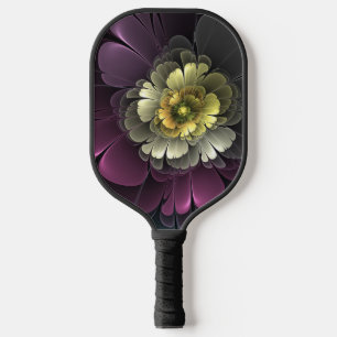 Abstrakte moderne Purpur-Khaki-Grau-Fraktal-Blume Pickleball Schläger