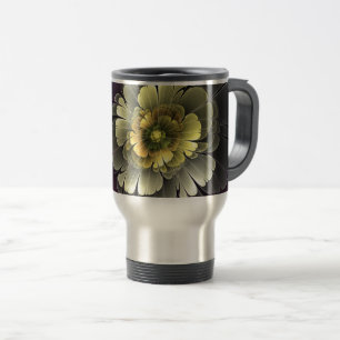 Abstrakte moderne Purpur-Khaki-Grau-Fraktal-Blume Reisebecher