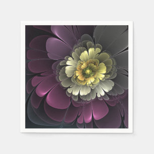 Abstrakte moderne Purpur-Khaki-Grau-Fraktal-Blume Serviette