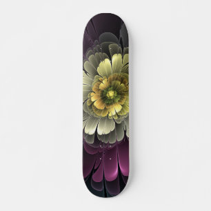 Abstrakte moderne Purpur-Khaki-Grau-Fraktal-Blume Skateboard