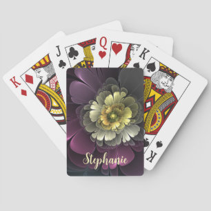 Abstrakte moderne Purpur-Khaki-Grau-Fraktal-Blume Spielkarten