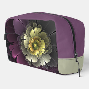 Abstrakte moderne Purpur Khaki Grau Fraktal-Blume Waschbeutel