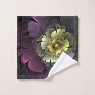 Abstrakte moderne Purpur-Khaki-Grau-Fraktal-Blume Waschlappen