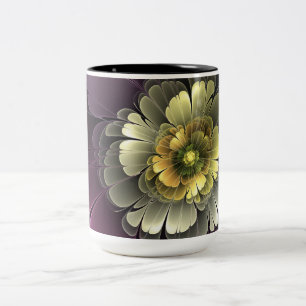 Abstrakte moderne Purpur-Khaki-Grau-Fraktal-Blume Zweifarbige Tasse