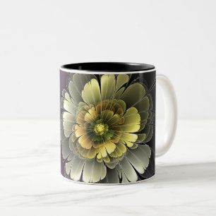Abstrakte moderne Purpur-Khaki-Grau-Fraktal-Blume Zweifarbige Tasse