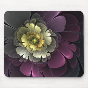 Abstrakte moderne Purpur-Khaki-Graue Fraktal-Blume Mousepad