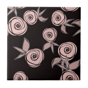 Abstrakte moderne Rose Blume Rosa Schwarz Flöte Fliese