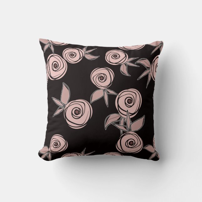 Abstrakte moderne Rose Blume Rosa Schwarz Flöte Kissen (Vorderseite)