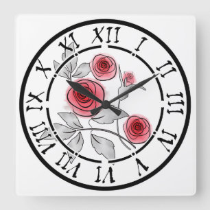 Abstrakte moderne Rose Blume Rot-Graublüte Quadratische Wanduhr