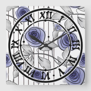 Abstrakte moderne Rose Blume violett-grau weiß sei Quadratische Wanduhr