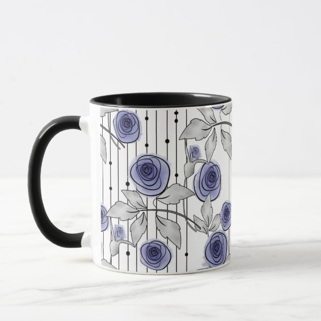 Abstrakte moderne Rose Blume violett-grau weiß sei Tasse (Links)