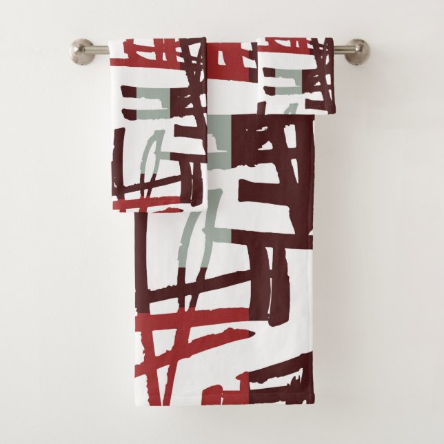 Abstrakte moderne Rot- und Grünlinien Badhandtuch Set (Insitu)