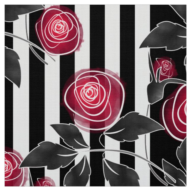 Abstrakte, moderne rote Rosen, schwarz gestreifte  Stoff (Muster)