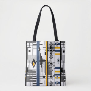 Abstrakte moderne Schwarz-weiß-gelbe Ornamente Tasche