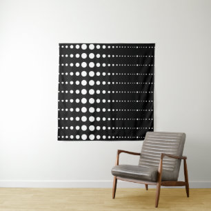 Abstrakte moderne, Schwarz-weiße Linien dots cir Wandteppich