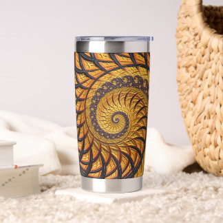 Abstrakte moderne schwarze Gold-Spiral-Fraktal Thermobecher